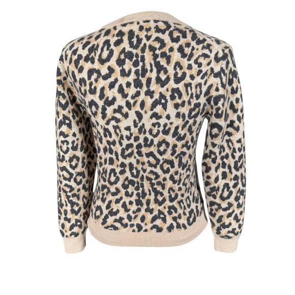 J. Crew leopard print long sleeve crewneck stretchy pullover wool sweater small - Picture 4 of 7